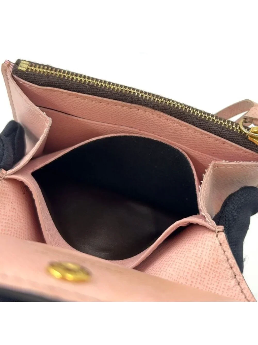 Louis Vuitton Porte-Monnaie Rosalie Damier Ebene Rose Ballerine Leather Brown